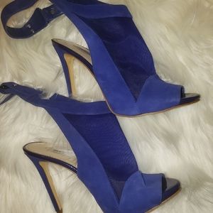 Blue Open Toe Mesh Heels